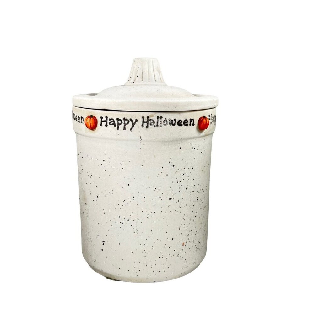 Halloween Witch Ceramic Lidded Jar Candy Trinket Dish 3D Pumpkins Pottery - Picture 5 of 12